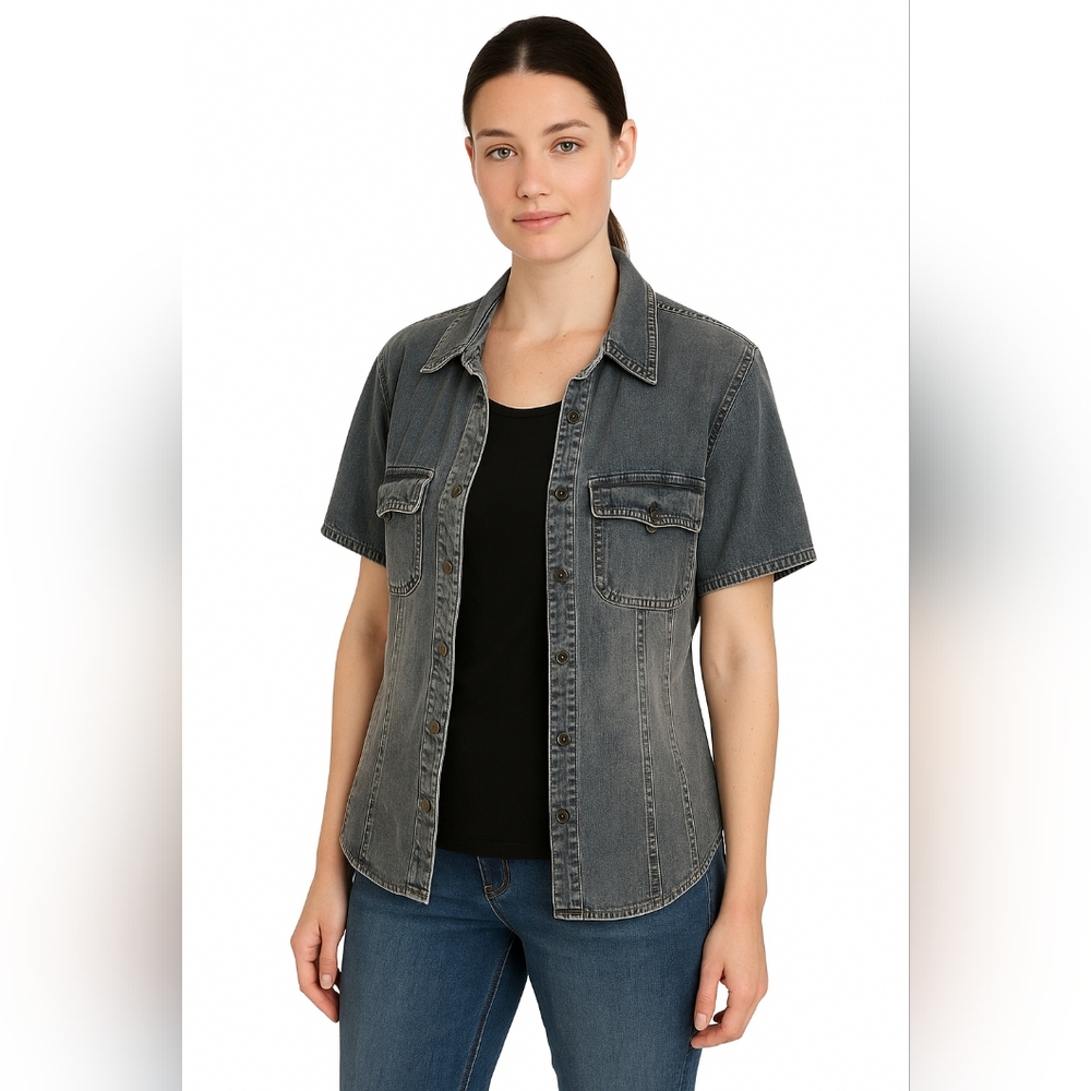 2/22$ Encore Jeans Gray Denim Top